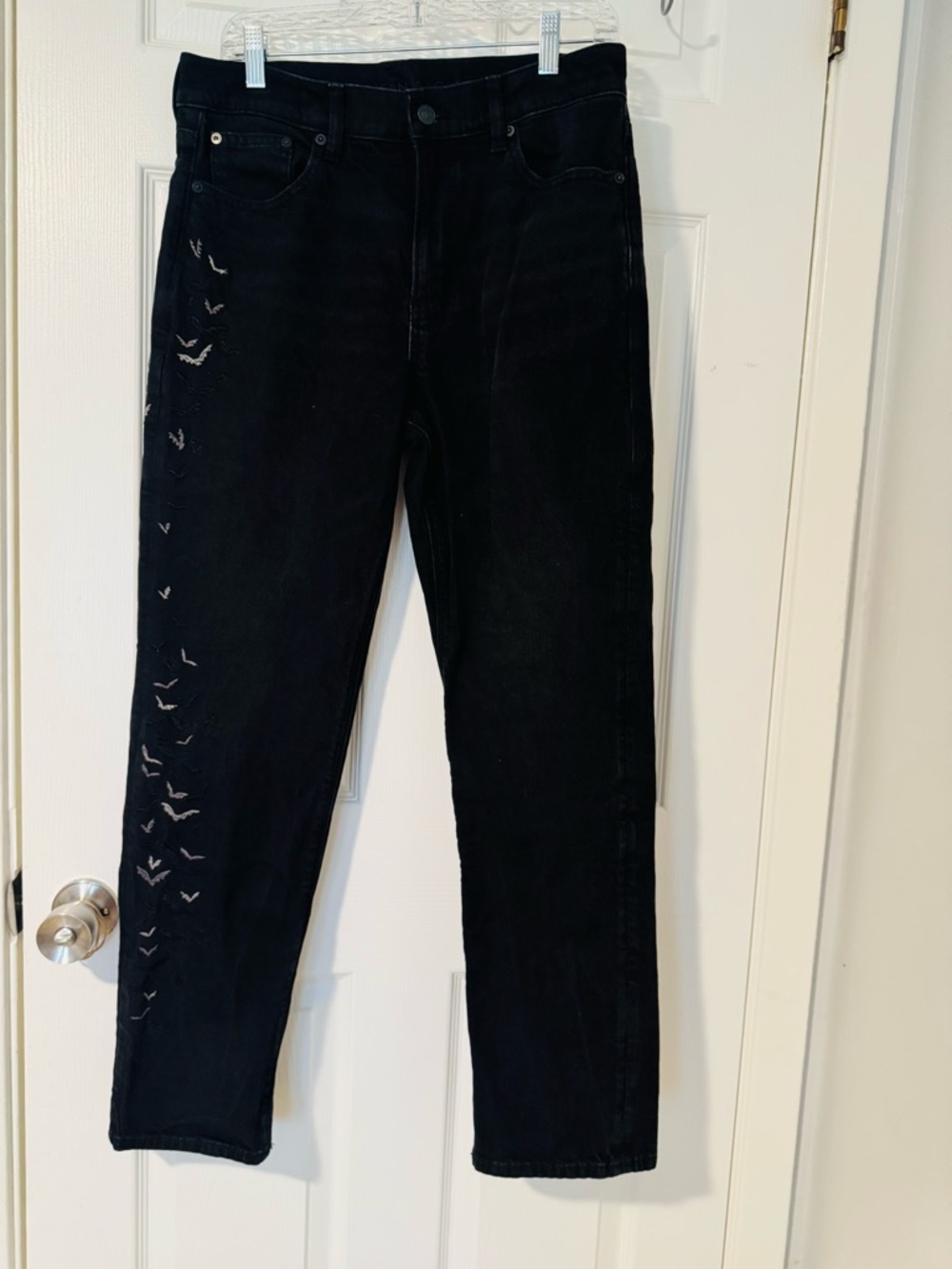 American Eagle Outfitters Black Straight Leg Jeans with Subtle Embroidery